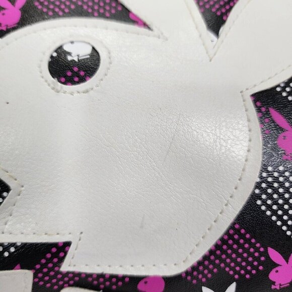 Vtg 90s Playboy BLACK Vinyl Purse Small Bowler Y2K Big White Bunny Logo RARE - Picture 3 of 16